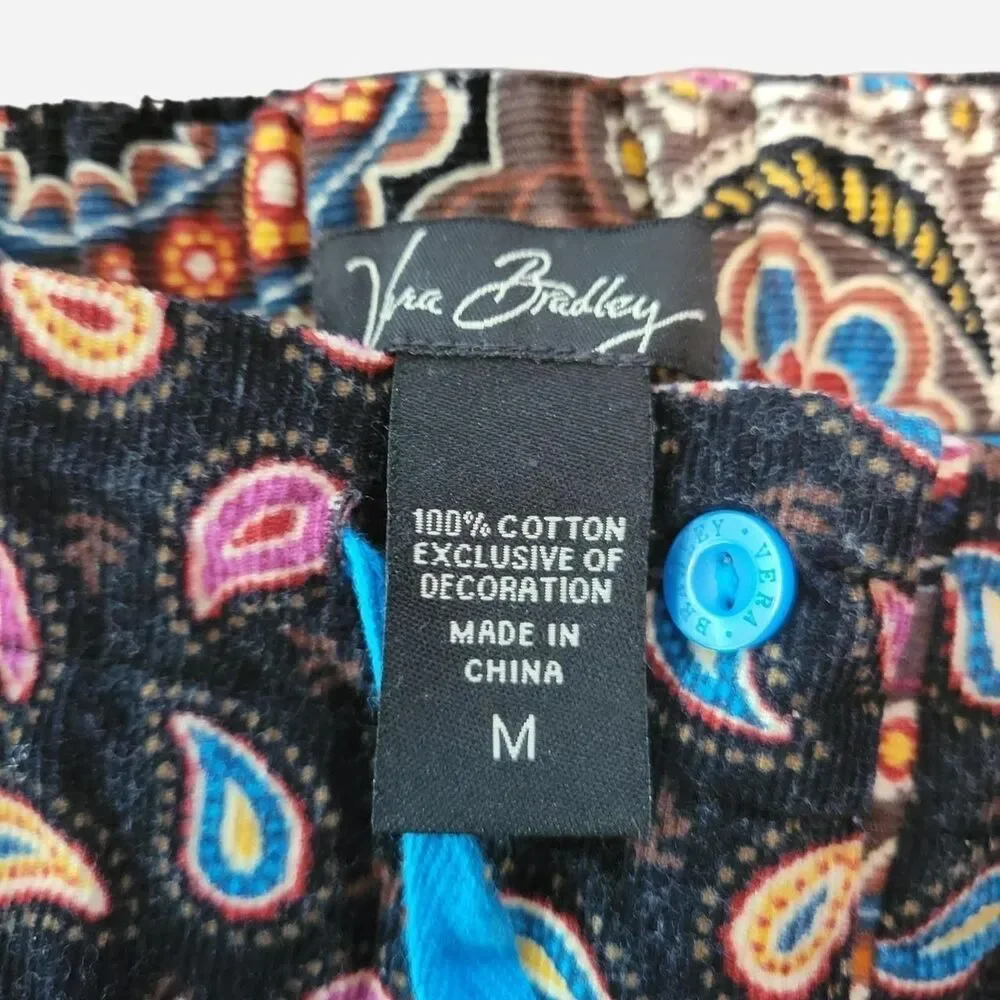 Vera Bradley Paisley Roll Up Cuff Corduroy Lounge Pajama Pants